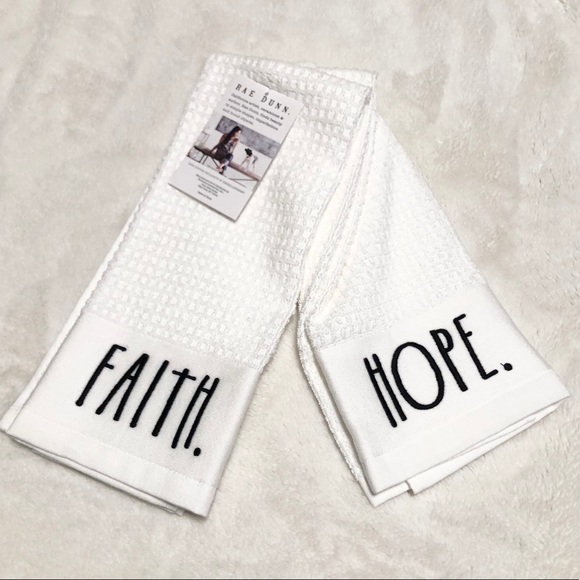 đSet of 2 Rae Dunn FAITH/HOPE Kitchen Towels